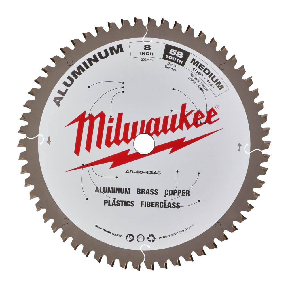 Disc pentru taiere aluminiu, fierastrau circular, D 203x2.4 mm, 5/8", 58 dinti, Milwaukee