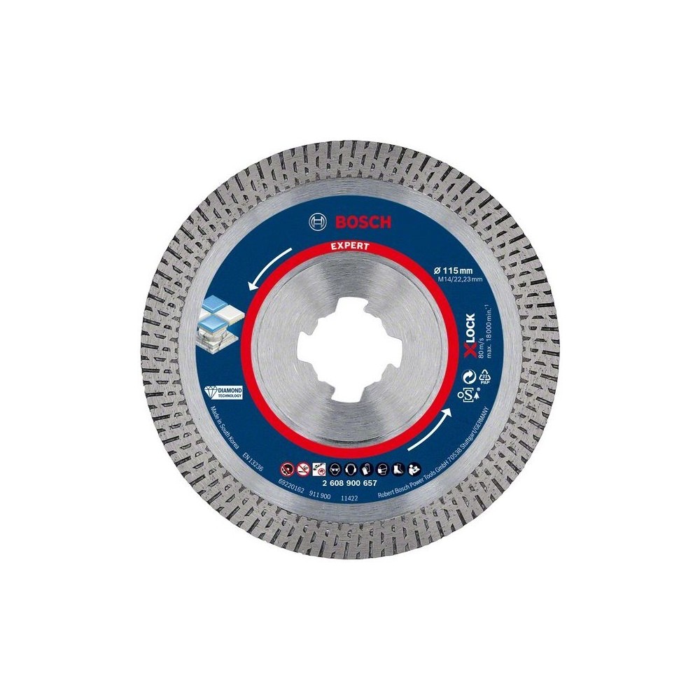 Disc diamantat HardCeramic 115x22.23x1.6mm, segment 10mm X-LOCK Expert, Bosch