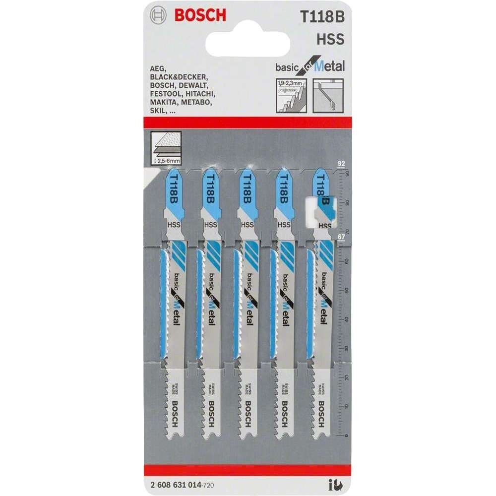 Panza fierastrau vertical T 118 B, 67/2.3mm pentru metal, 5 bucati, Bosch