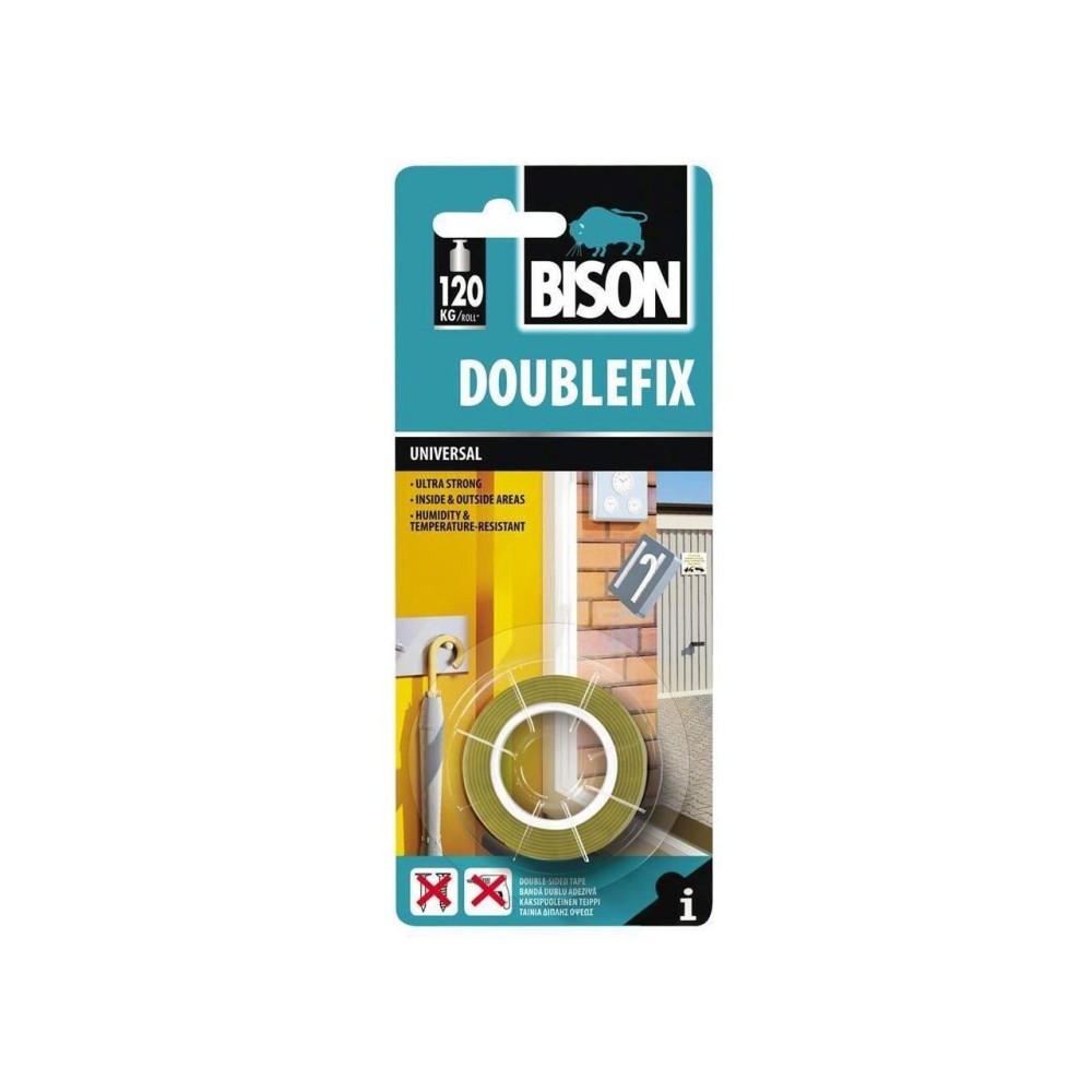 Bandă dublu adezivă universală pentru exterior Double Fix Universal, 1, 5mx19mm, Bison