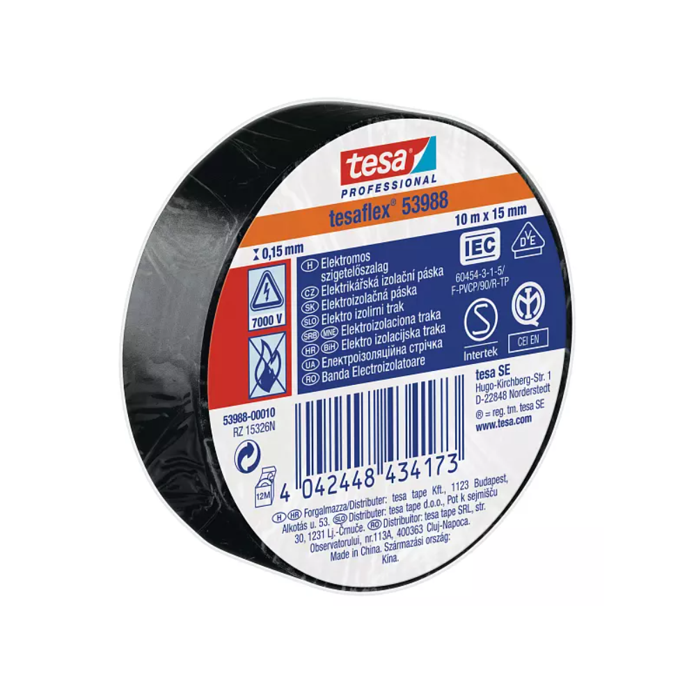 Banda electroizolatoare PVC negru 10mx15mm, Tesa