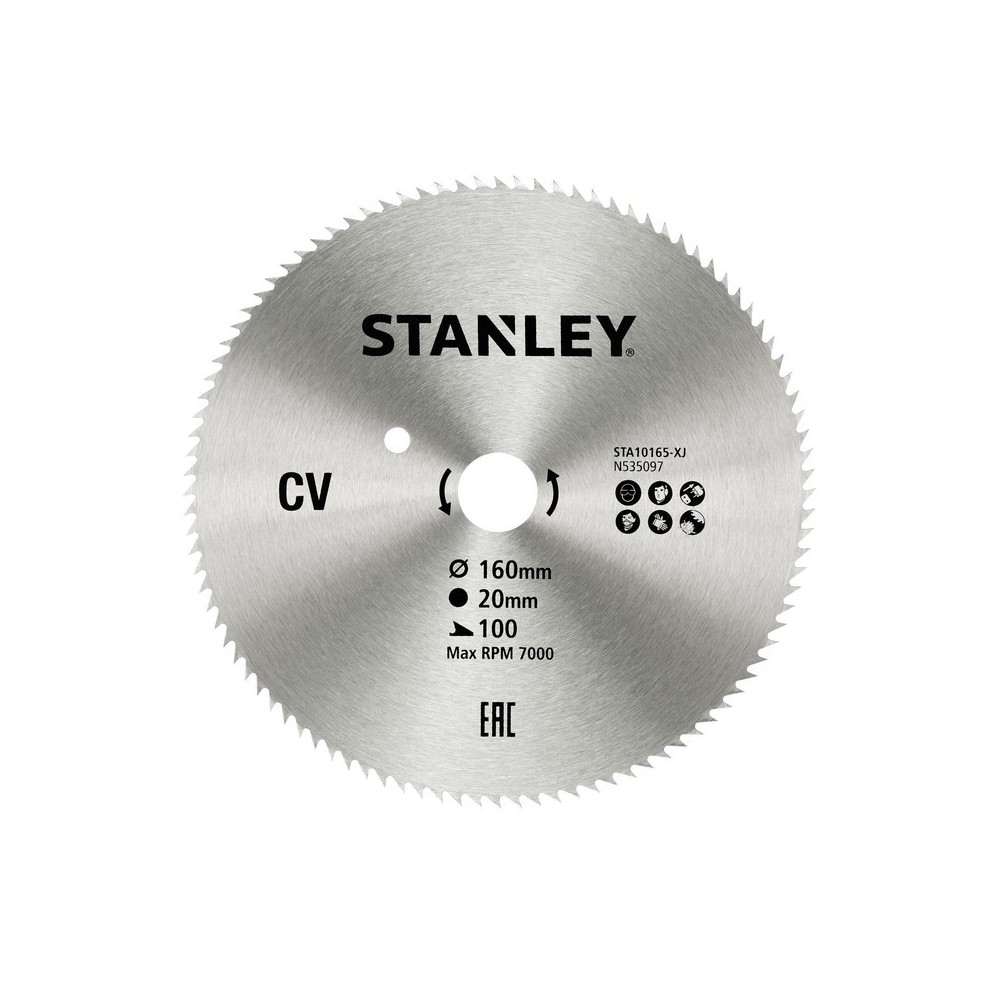 Disc din otel pentru fierastrau circular 160x20mm, 100 dinti, Stanley