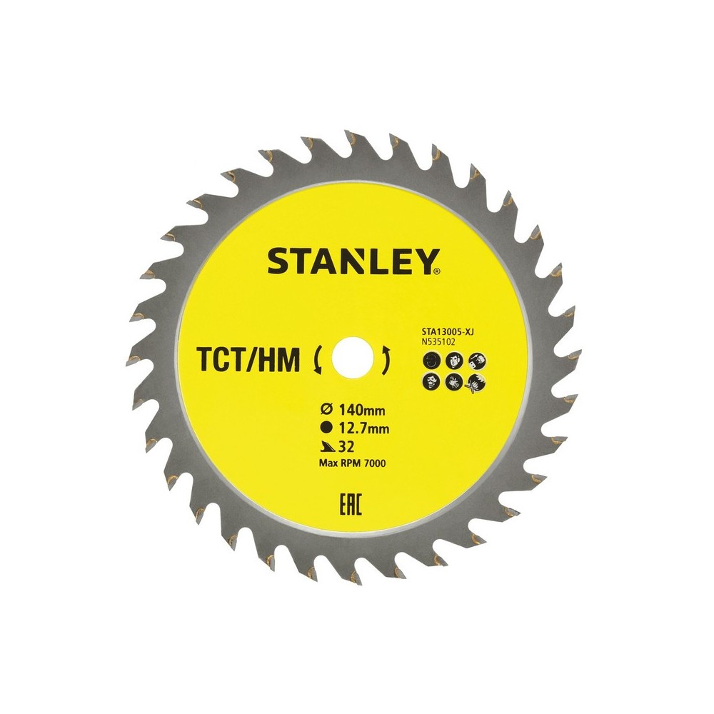 Disc fierastrau circular TCT/HM pentru lemn 140x12.7mm, 32 dinti, Stanley