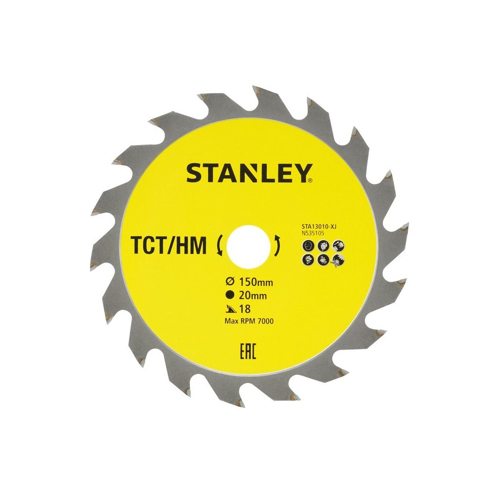 Disc fierastrau circular TCT/HM pentru lemn 150x20mm, 18 dinti, Stanley