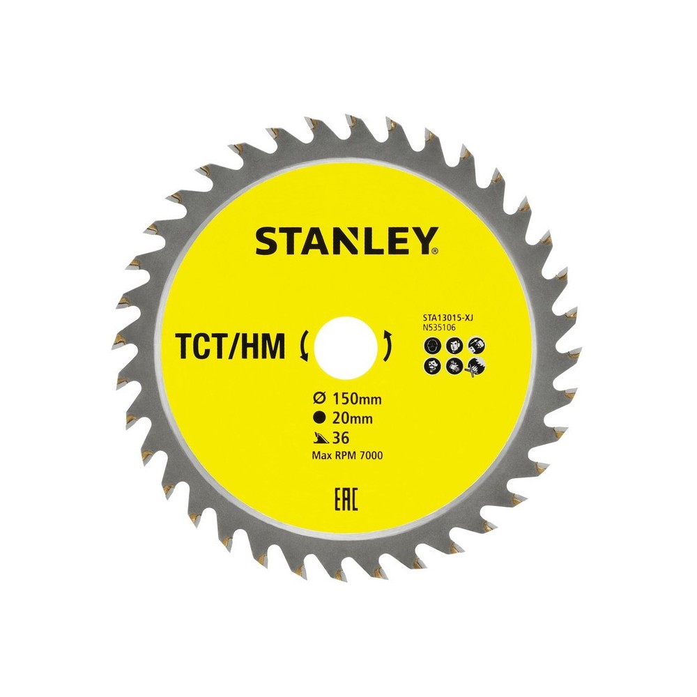 Disc fierastrau circular TCT/HM pentru lemn 150x20mm, 36 dinti, Stanley