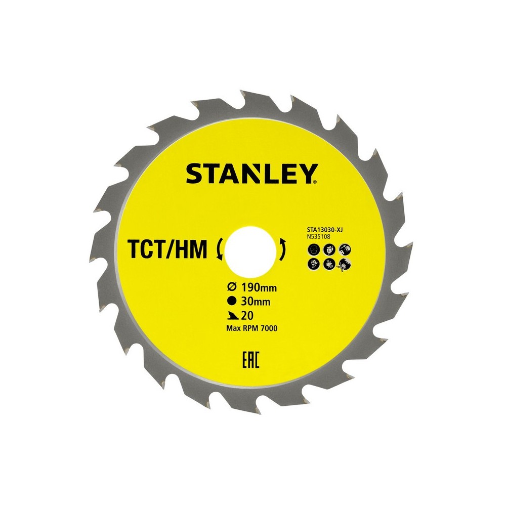Disc fierastrau circular TCT/HM pentru lemn 190x30mm, 20 dinti, Stanley