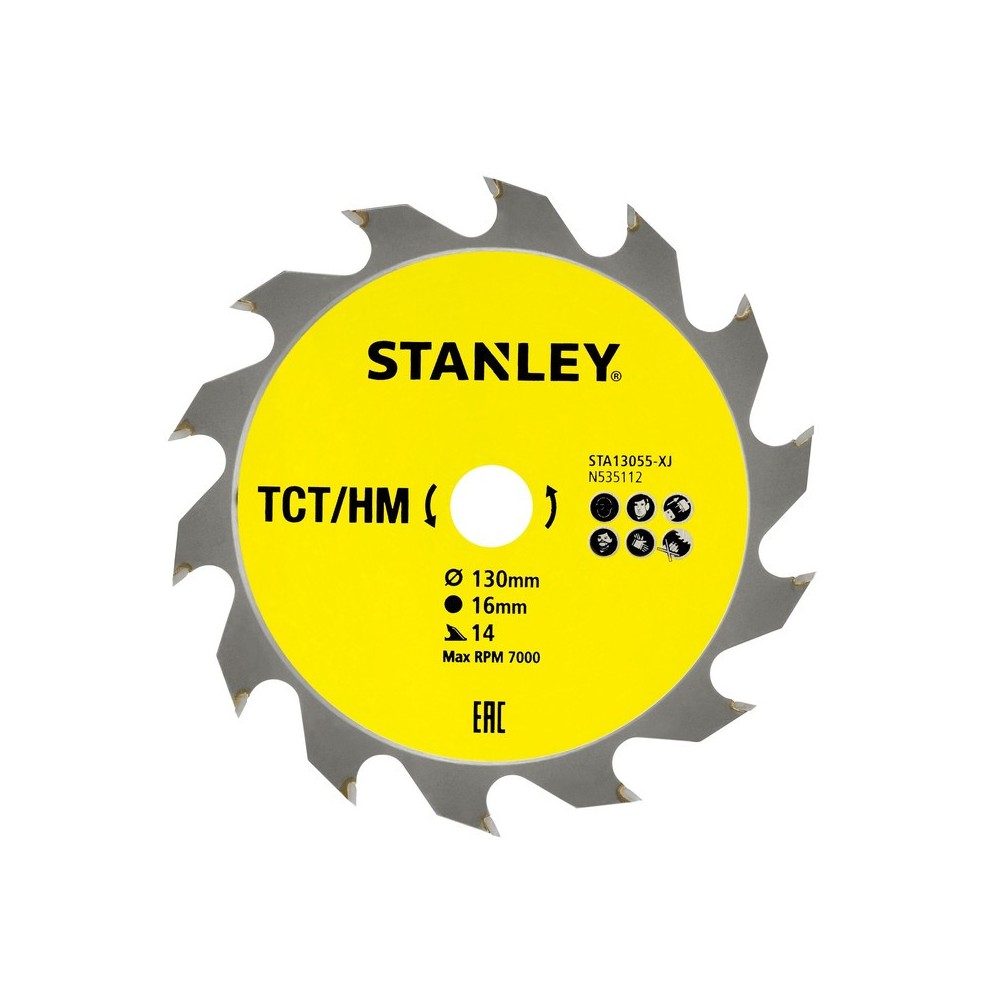 Disc fierastrau circular TCT/HM pentru lemn 130x16mm, 14 dinti, Stanley