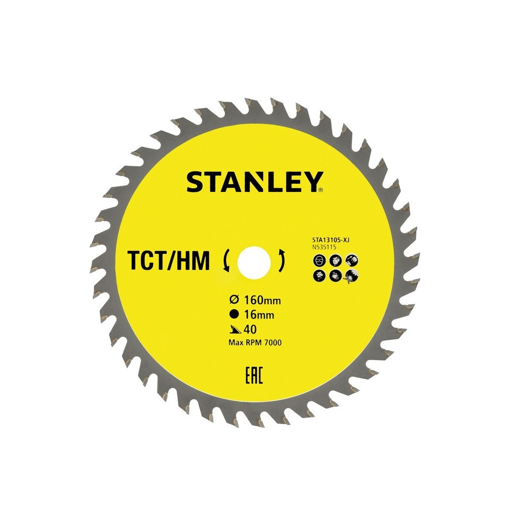 Disc fierastrau circular TCT/HM pentru lemn 160x16mm, 40 dinti, Stanley