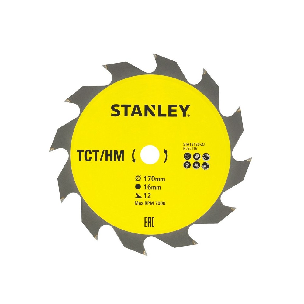 Disc fierastrau circular TCT/HM pentru lemn 170x16mm, 12 dinti, Stanley