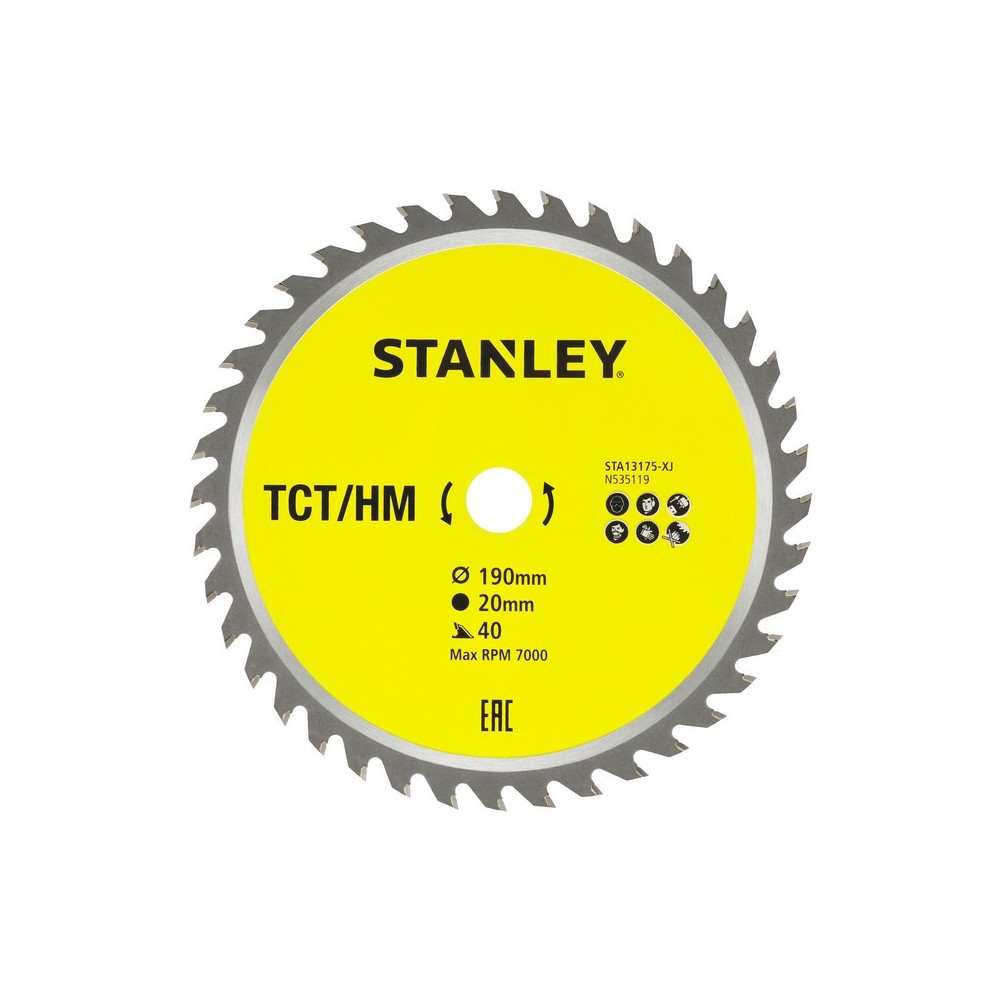 Disc fierastrau circular TCT/HM pentru lemn 190x20mm, 40 dinti, Stanley