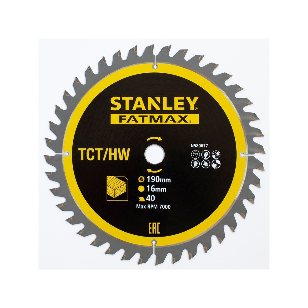 Disc TCT/HM FatMax pentru fierastrau circular 190x16mm, 40 dinti, Stanley
