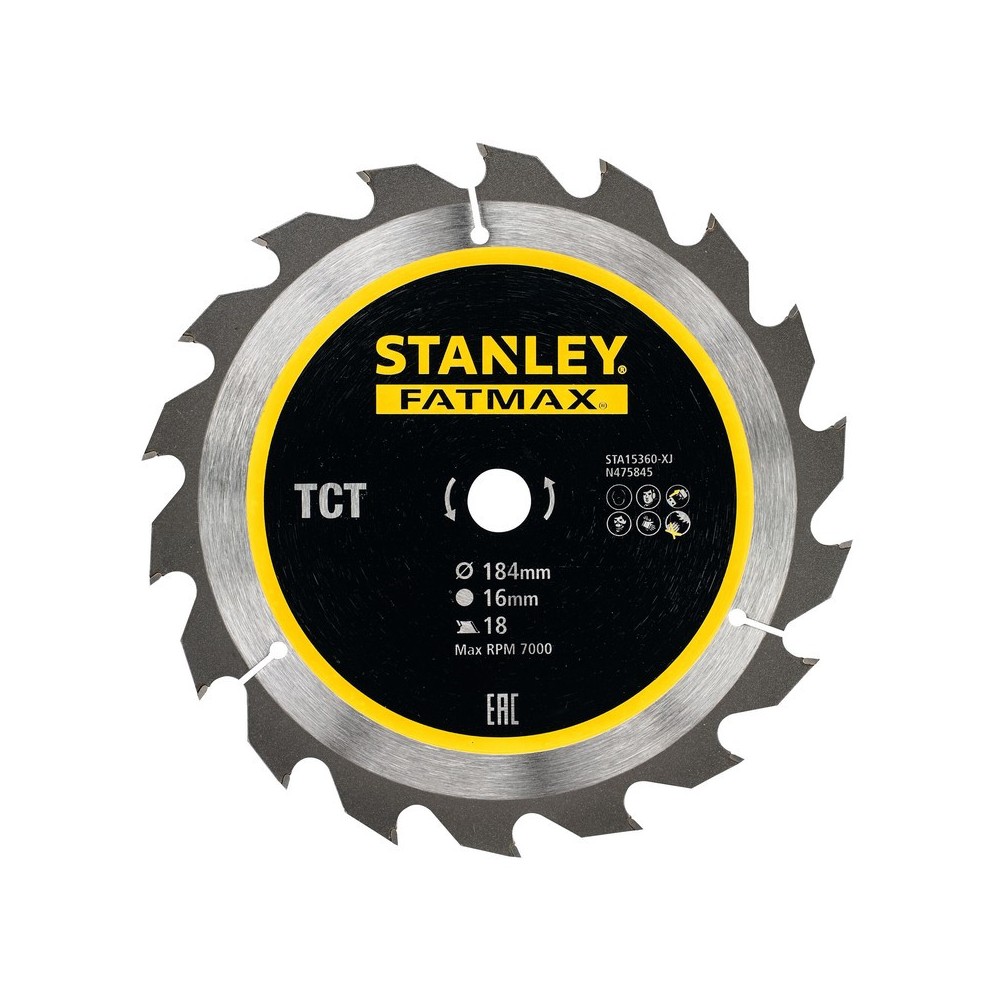 Disc TCT/HM FatMax pentru taiere cu fierastrau circular 184x16mm, 18 dinti, Stanley