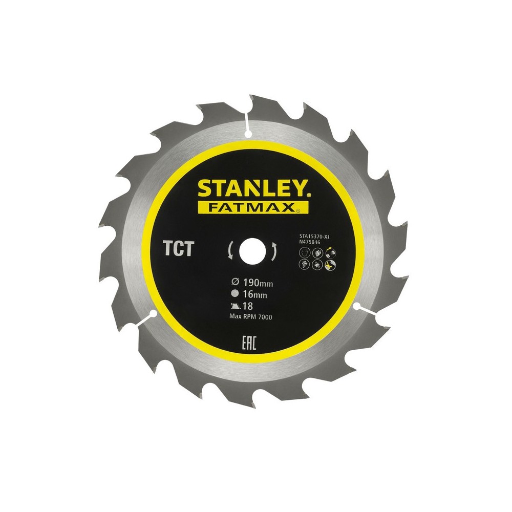 Disc TCT/HM FatMax pentru taiere cu fierastrau circular 190x16mm, 18 dinti, Stanley
