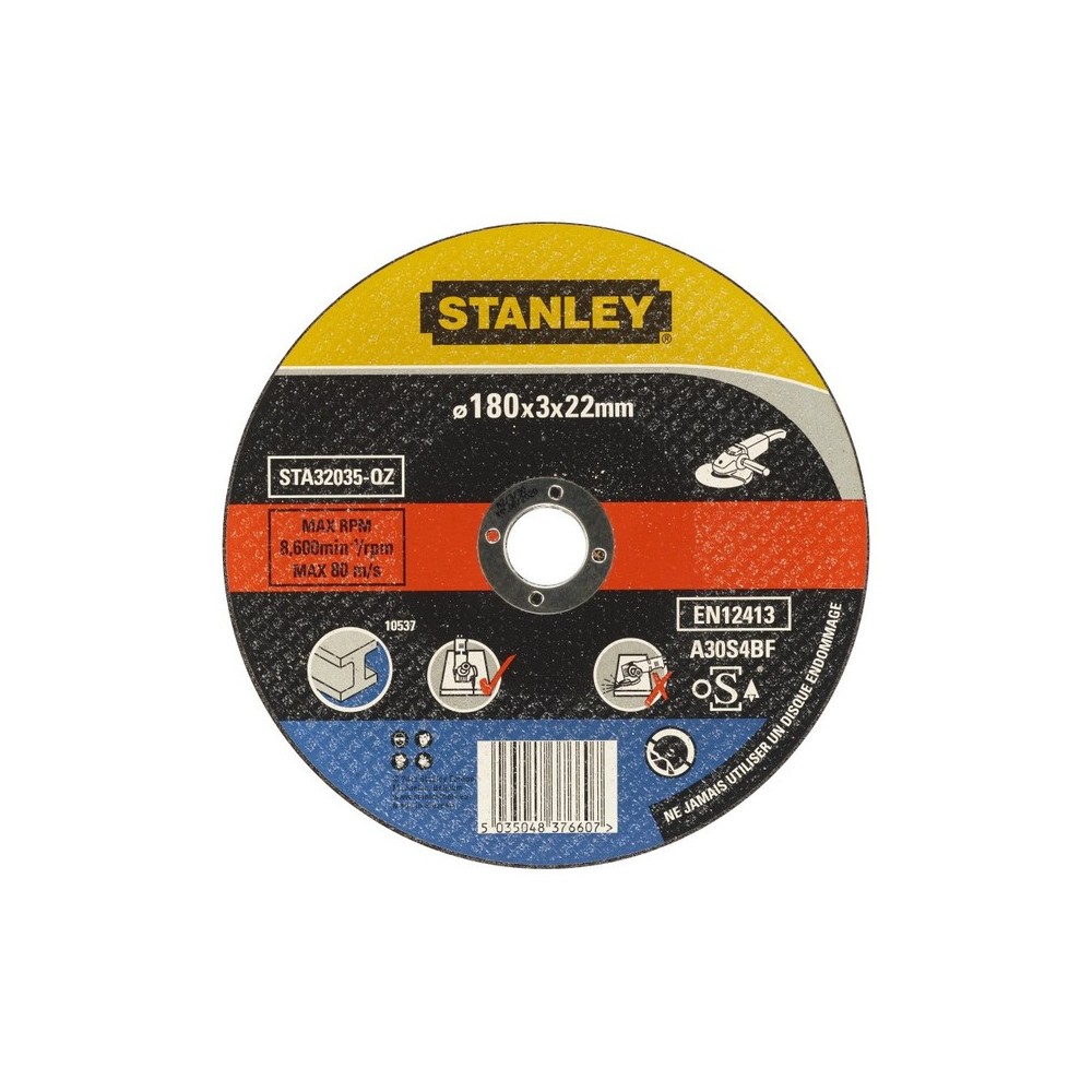Disc abraziv drept pentru taiere metale, de diametru 180x22mmx3,2mm, Stanley