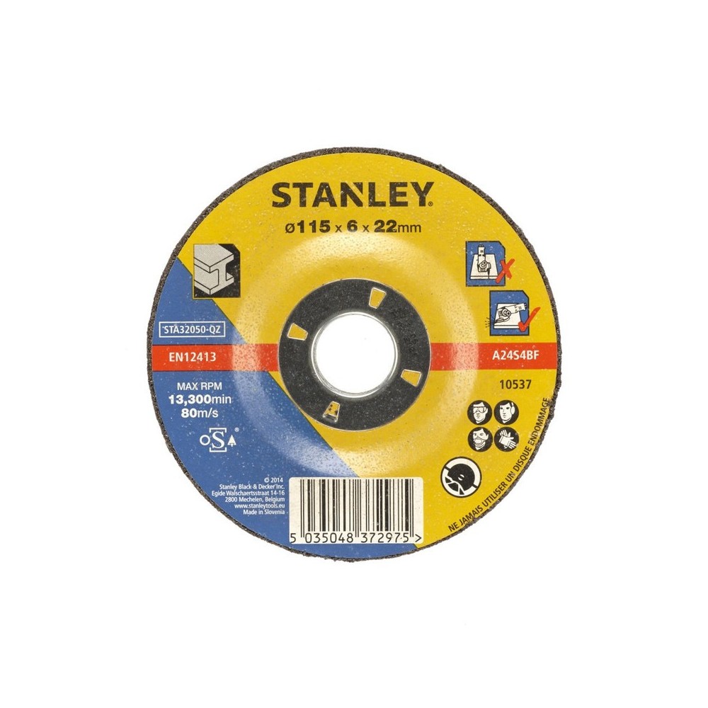 Disc abraziv cu degajare pentru polizare metale diametru 115x22x6mm, Stanley