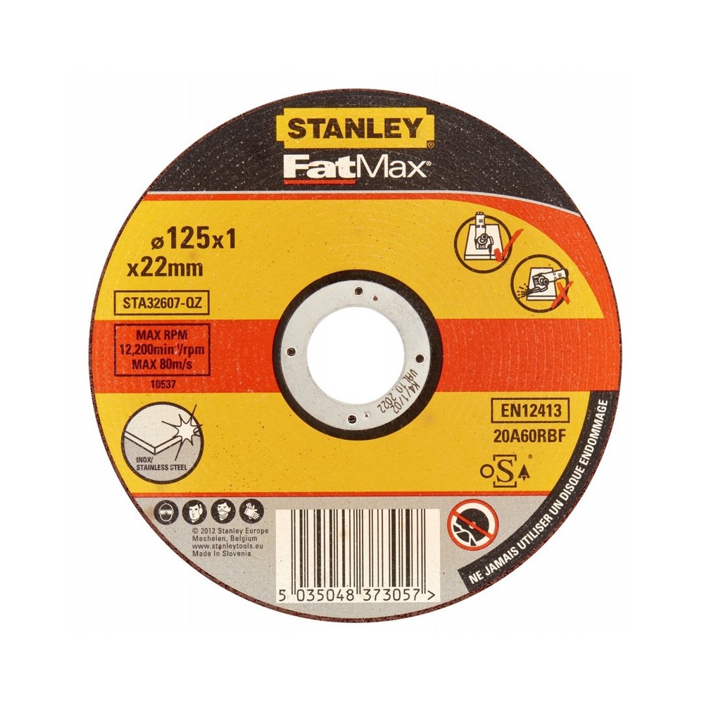 Disc abraziv drept FatMax pentru taiere inox, diametru 125x22.2x1.0mm, Stanley