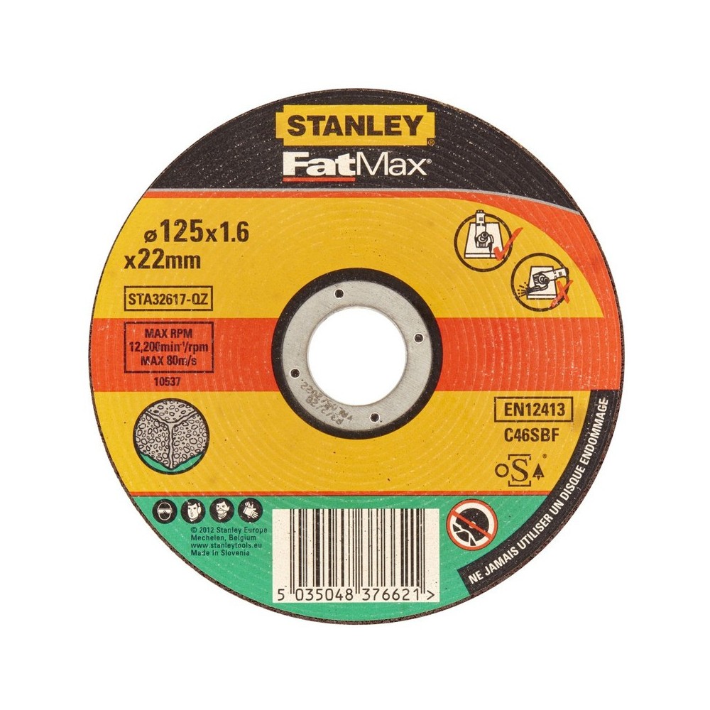 Disc abraziv pentru taiere piatra/beton, diametru 125x22mmx1.6mm, Stanley
