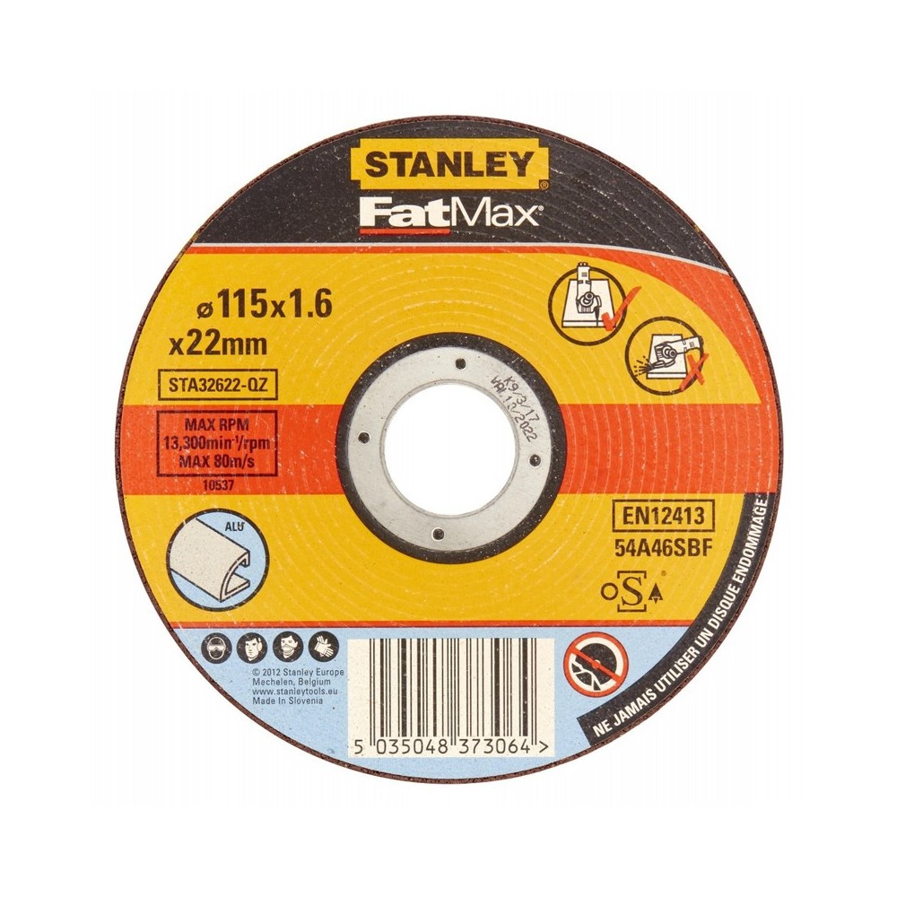 Disc abraziv drept FatMax pentru taiere aluminiu, diametru 115x22.2x1,6mm, Stanley
