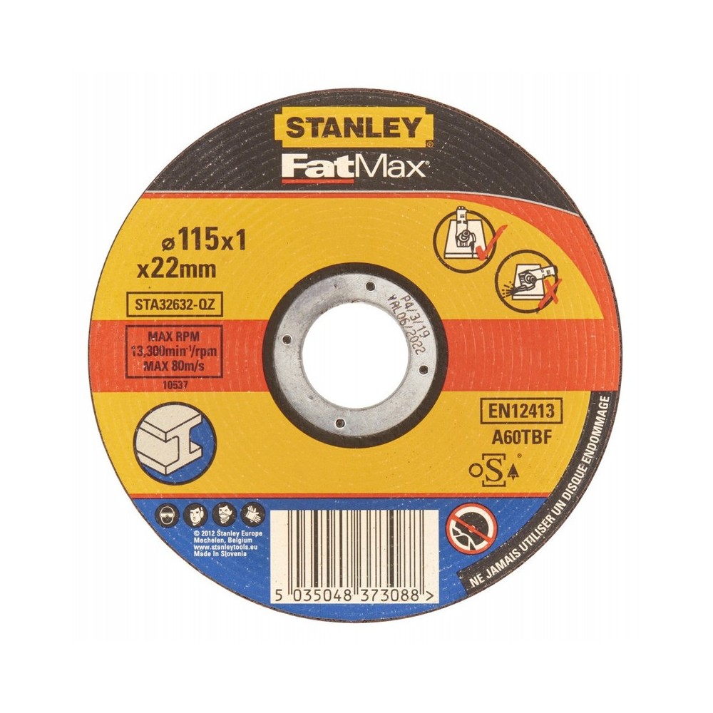 Disc abraziv drept FatMax pentru taiere metale, diametru 115x22.2x1mm, Stanley