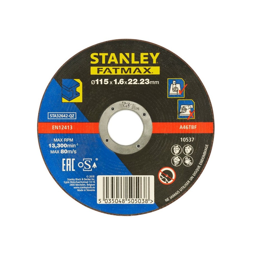 Disc abraziv drept FatMax pentru taiere metale, diametru 115x22.2x1.6mm, Stanley