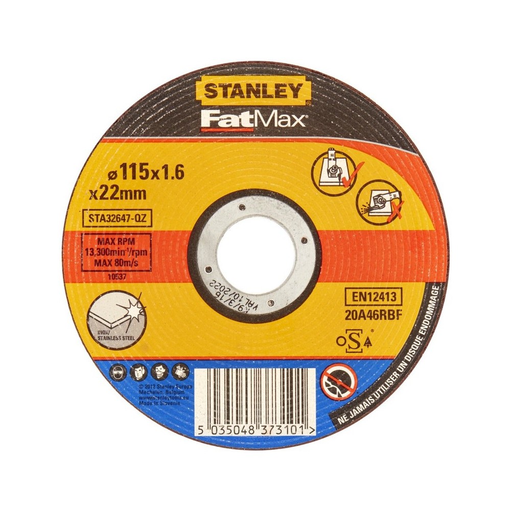 Disc abraziv drept FatMax pentru taiere inox, diametru 115x22.2x1.6mm, Stanley