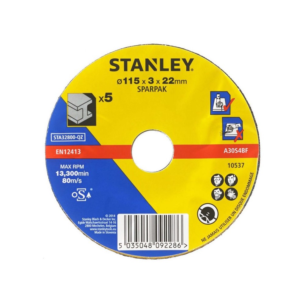 Discuri abrazive cu degajare pentru taiere metale 125x22x3.2mm, Stanley