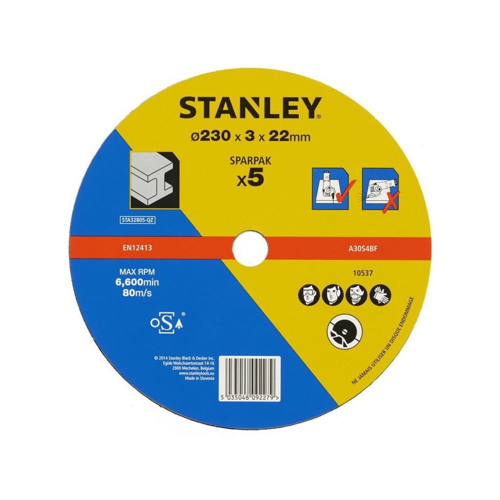 Discuri abrazive pentru taiere metale 230x22x3mm, Stanley