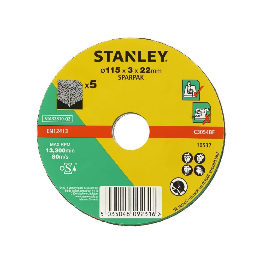 Discuri abrazive cu degajare pentru taiere piatra/ciment 115x22x3.2mm, Stanley