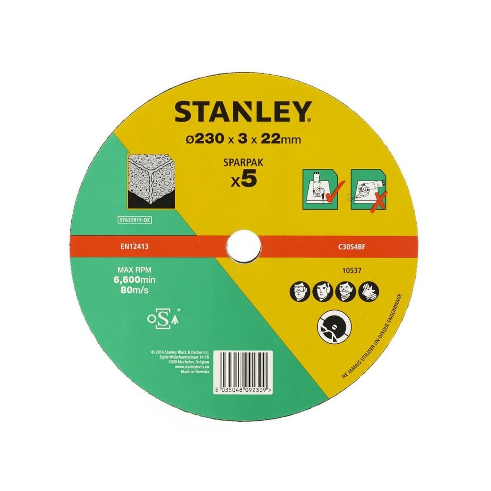 Discuri abrazive pentru taiere piatra/beton 230x22x3mm, Stanley