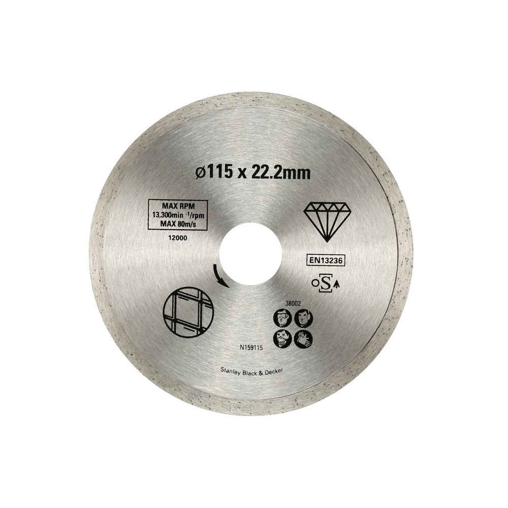 Disc diamantat FatMax continuu pentru placi ceramice 115x22.2mm, Stanley