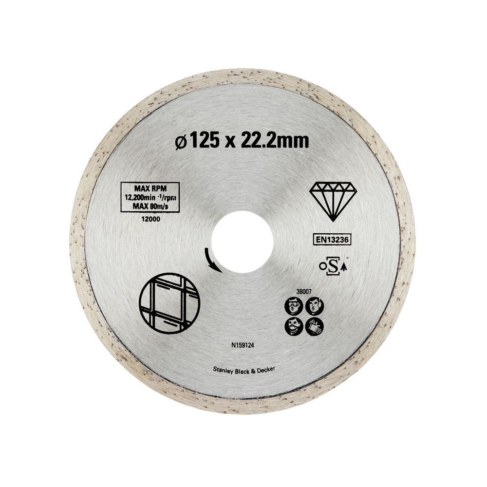 Disc diamantat FatMax continuu pentru placi ceramice 125x22.2mm, Stanley