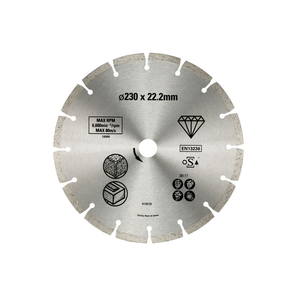 Disc diamantat FatMax segmentat pentru beton/caramida 230x22.2mm, Stanley