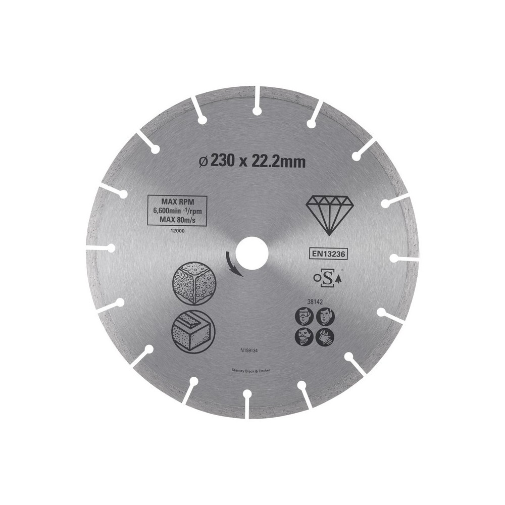Disc diamantat segmentat pentru beton/caramida 230x22.2mm, Stanley