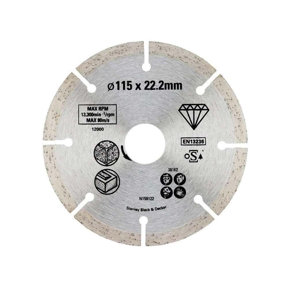 Disc diamantat segmentat pentru piatra 115x22.2mm, Stanley