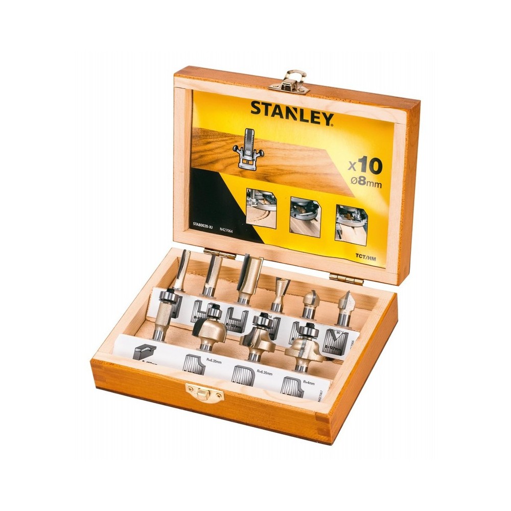 Stanley -Freze TCT pentru lemn, de 8mm, 10 piese, Stanley