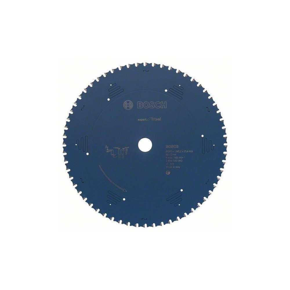 Panza fierastru circular Expert, 305x25.4x2.6mm, 60 dinti, pentru otel/metal feros, Bosch