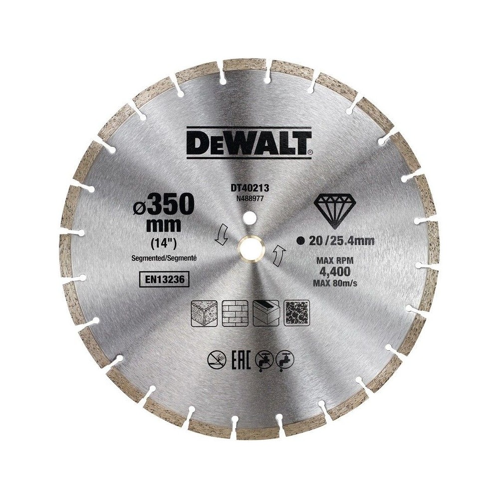 Disc diamantat segmentat pentru beton si piatra, 350mmx25.4/20mm, DeWALT