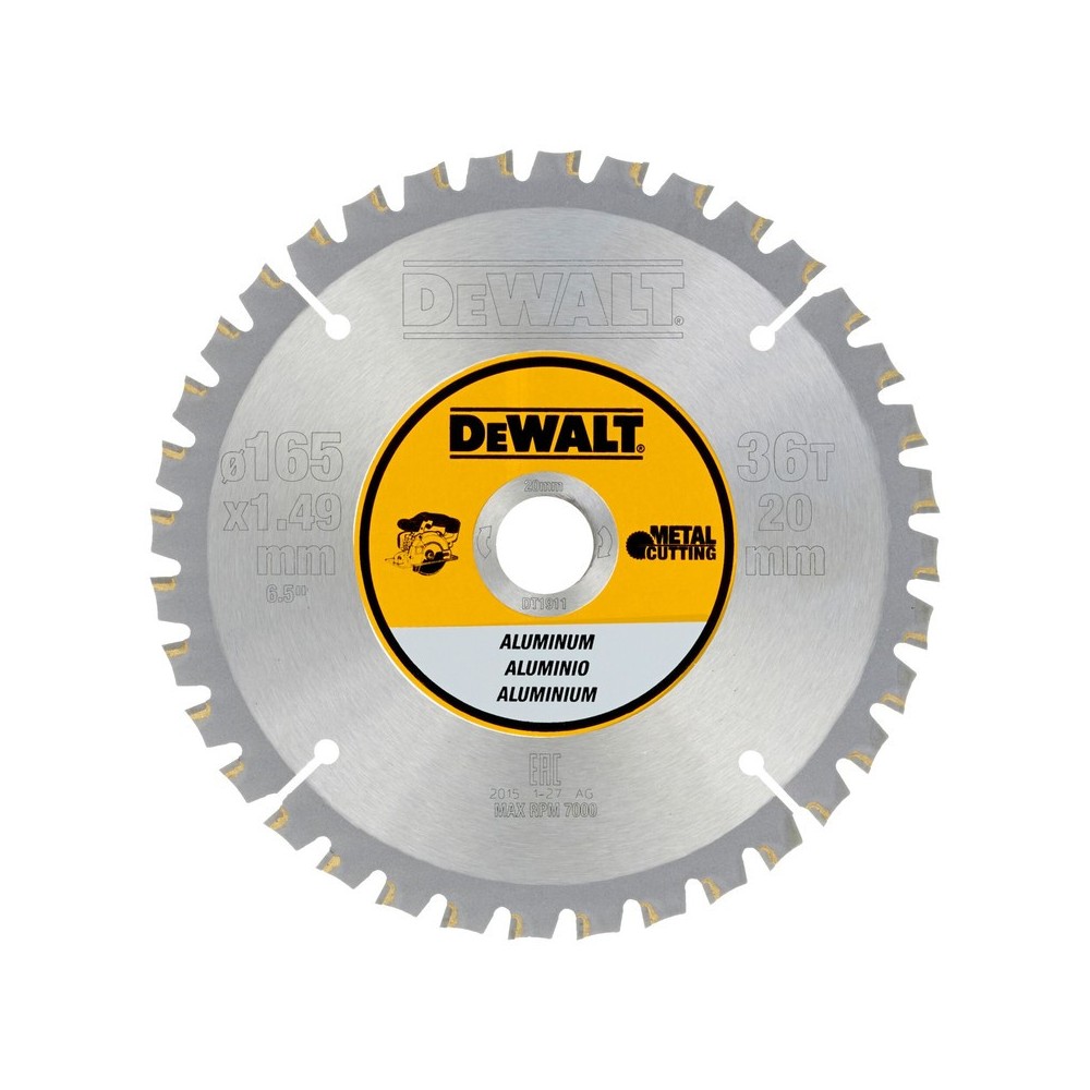 Disc de taiere aluminiu pentru fierastrau circular cu acumulator 165x20x1.5mm, DeWALT