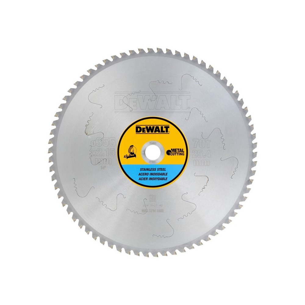 Disc de taiere inox pentru fierastrau circular stationar 355x25.4x2.15mm, DeWALT