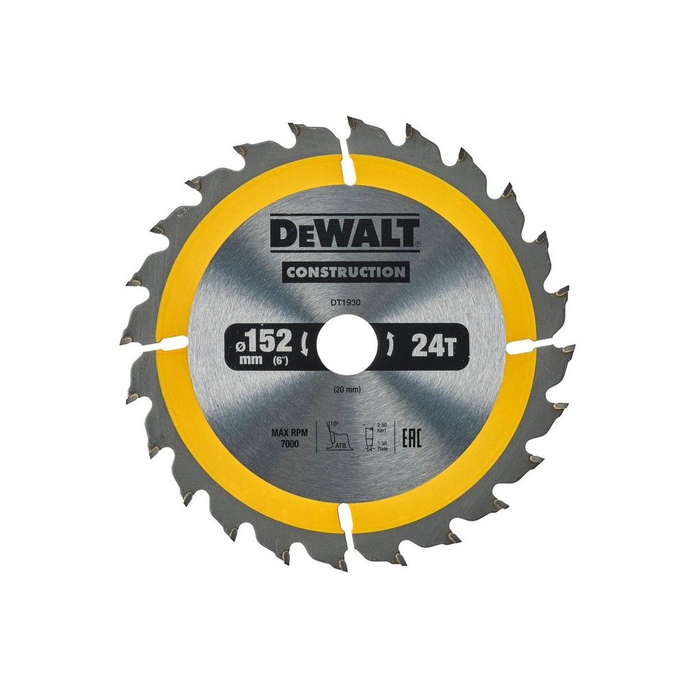 Disc Construction pentru fierastrau circular de mana 152x20x2.4mm, DeWALT