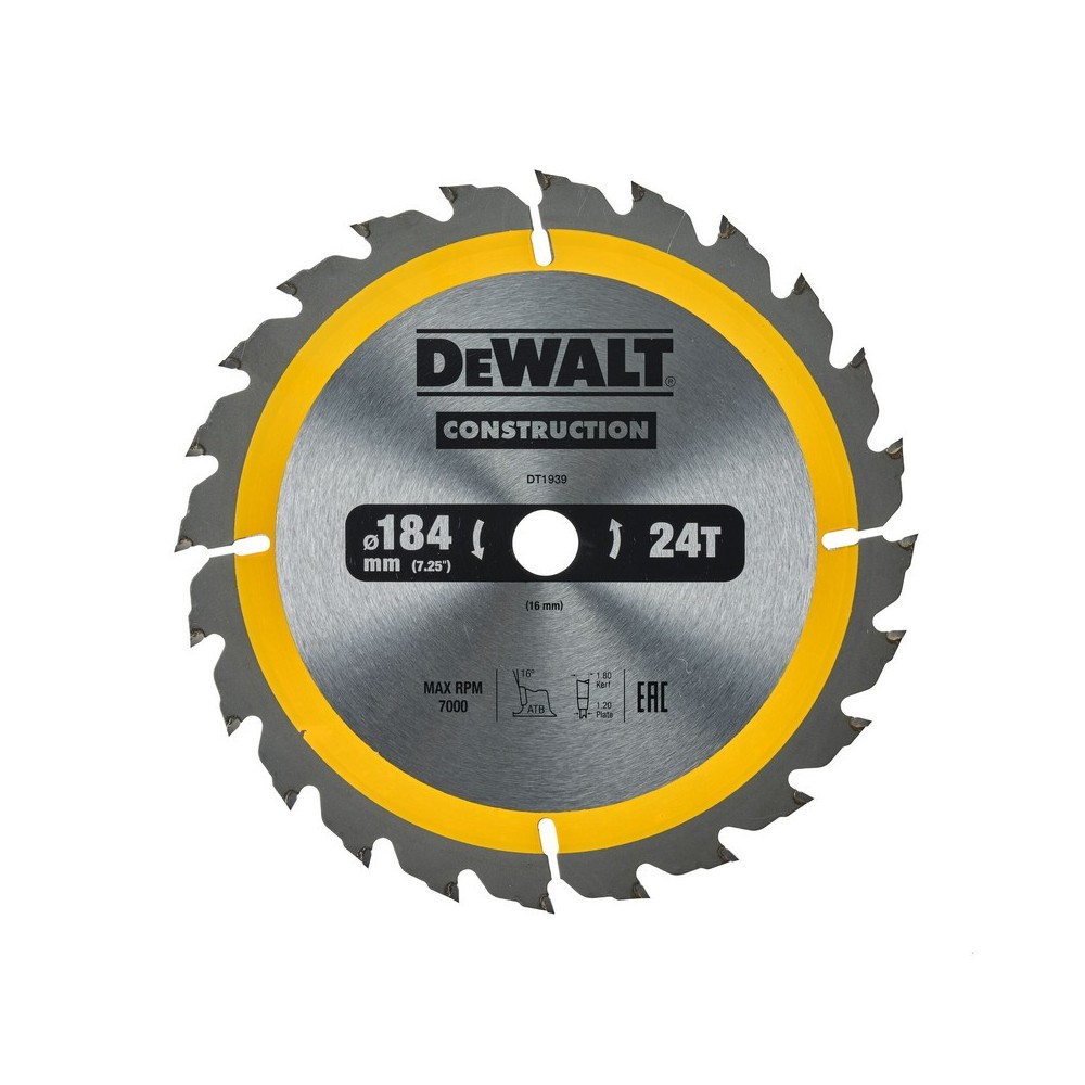 Disc Construction pentru fierastrau circular de mana 184x16x1.8mm, DeWALT