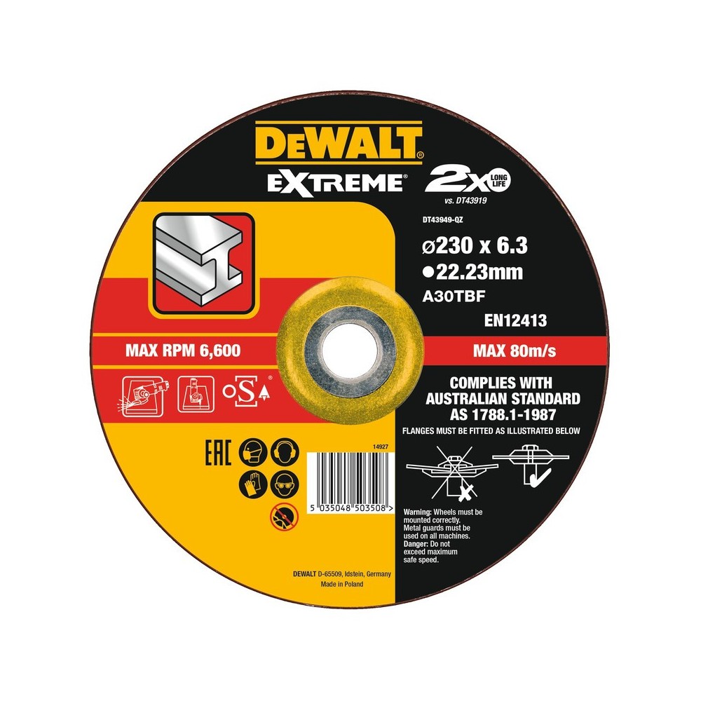 Disc polizare pentru metal EXTREME, 230x22.23x6.3mm, DeWALT